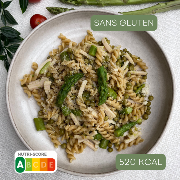 SPIRELLI SANS GLUTEN, ASPERGE, PETITS POIS ET DINDE
